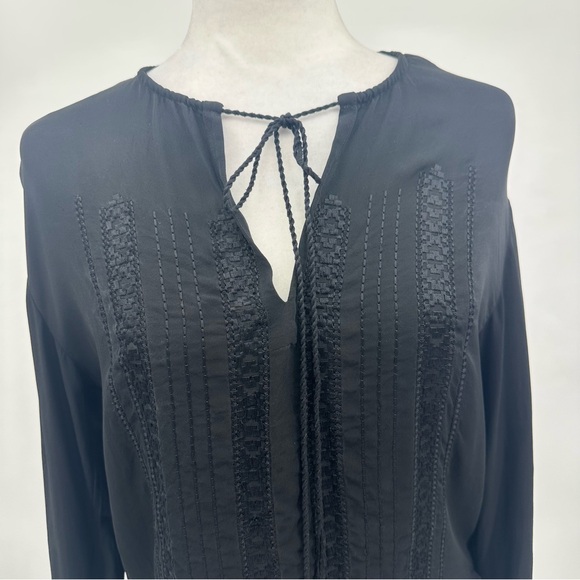 THEORY ALRIK E DOUBLE GEORGETTE SILK BLOUSE TOP - Black - Size P/XS - Picture 4 of 13